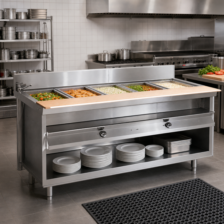 Product image #2 for La Rosa Refrigeration 86-Inch Electric Hot Food Table with 6-Well Water Bath and Open Cabinet Base