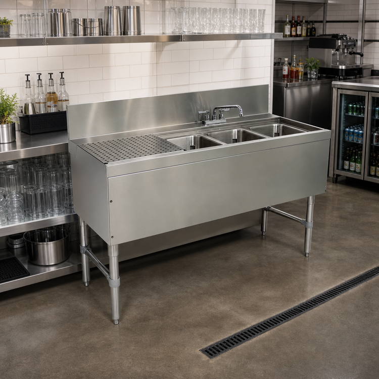 Product image #2 for Advance Tabco Prestige PRB-24-43R 48-Inch 2-Compartment Underbar Sink Unit with Left Drainboard