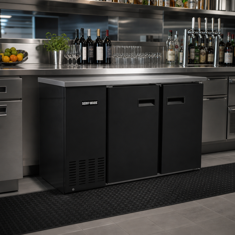 Product image #2 for Serv-Ware 49-Inch 2-Door Back Bar Bottle Cooler, 10 Cu. Ft., Self-Contained, Side-Mounted, 115V