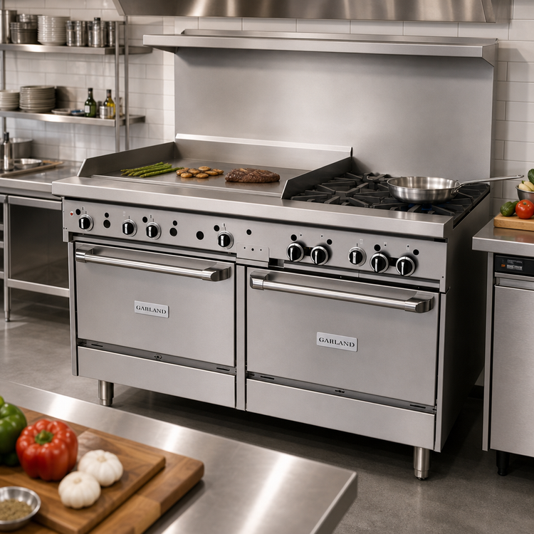 Product image #2 for Garland GFE Starfire Pro 60-Inch Gas Restaurant Range with 4 Open Burners, 36-Inch Griddle and 2 Standard Ovens