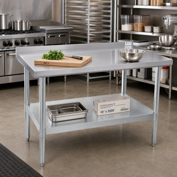 Product image #2 for John Boos Stallion Economy Stainless Steel Top Work Table, 48 x 30 Inches, Galvanized Base, Adjustable Undershelf