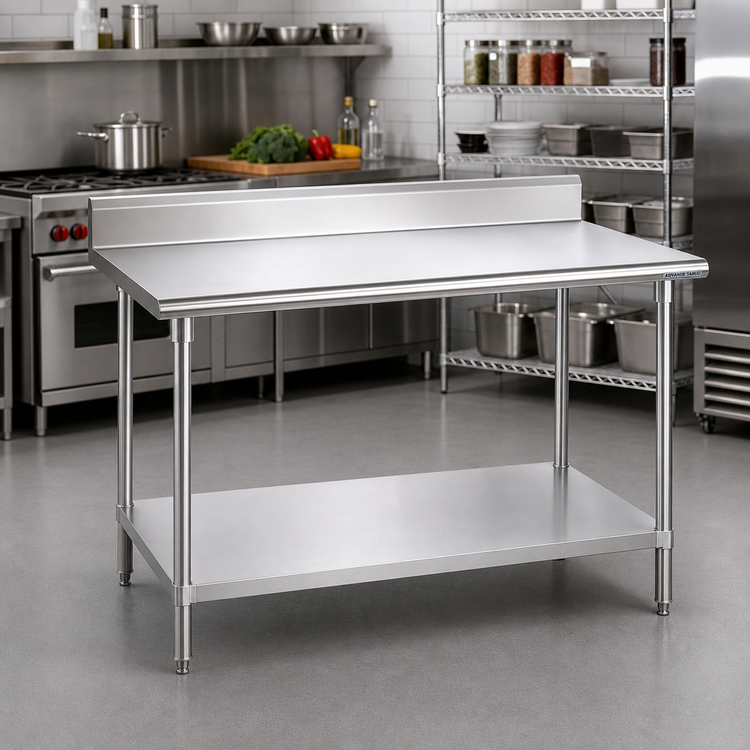 Product image #2 for Advance Tabco 84" x 24" Stainless Steel Work Table with 5" Backsplash and Adjustable Undershelf