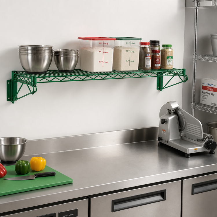 Product image #2 for Wall-Mounted Cantilever Single Wire Shelf Unit, 72 Inch x 12 Inch, Green Epoxy