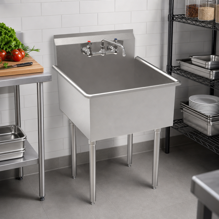 Product image #2 for Krowne Royal Series 1-Compartment Basin Sink with 8-Inch Center Splash Mount Faucet, 27-Inch Wide, 304 Stainless Steel