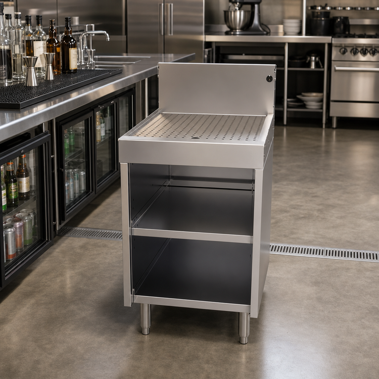 Product image #2 for Glastender Underbar Stainless Steel Drainboard Cabinet Base, Open Front, 18 x 19 Inches
