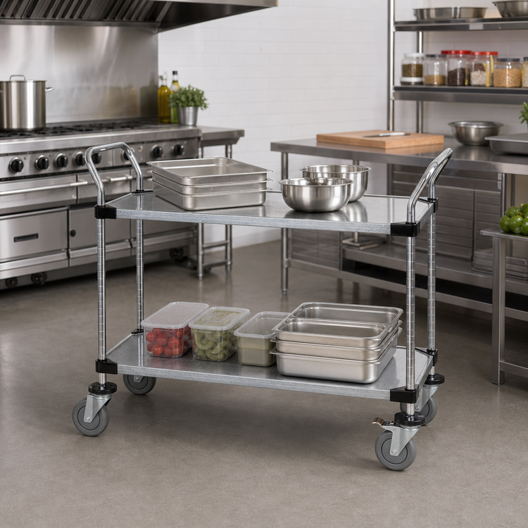 Product image #2 for 48" x 18" 2-Shelf 304 Stainless Steel Utility Bus Cart, 1,200 lb Capacity