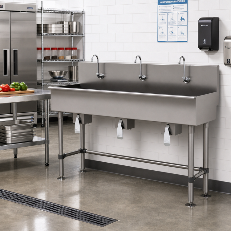 Product image #2 for Advance Tabco 72-Inch 3-Station Knee-Operated Hand Wash Sink with 3 Faucets