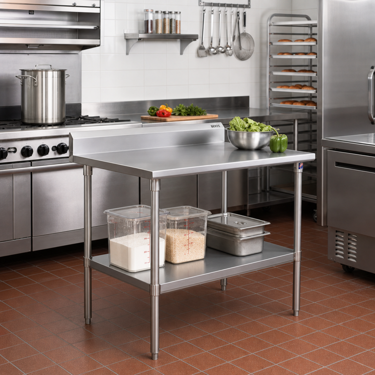 Product image #2 for John Boos Stallion Stainless Steel Work Table, 30-Inch W x 24-Inch D, 5-Inch Backsplash