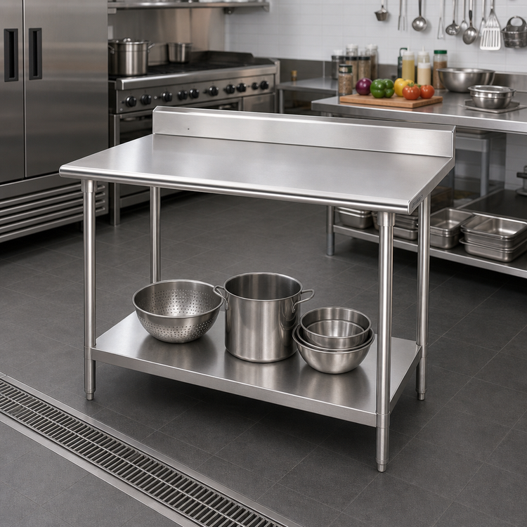 Product image #2 for Advance Tabco KLG-304 48" x 30" Stainless Steel Work Table with 5" Backsplash and Galvanized Undershelf