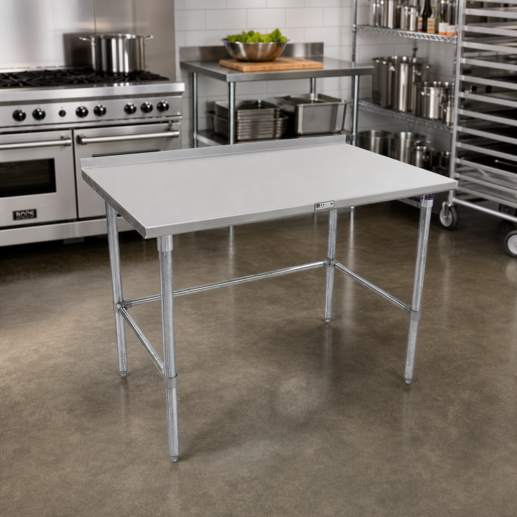 Product image #2 for John Boos Stallion 48 Inch x 30 Inch Stainless Steel Top Work Table with 1-1/2 Inch Rear Up-Turn and Galvanized Base