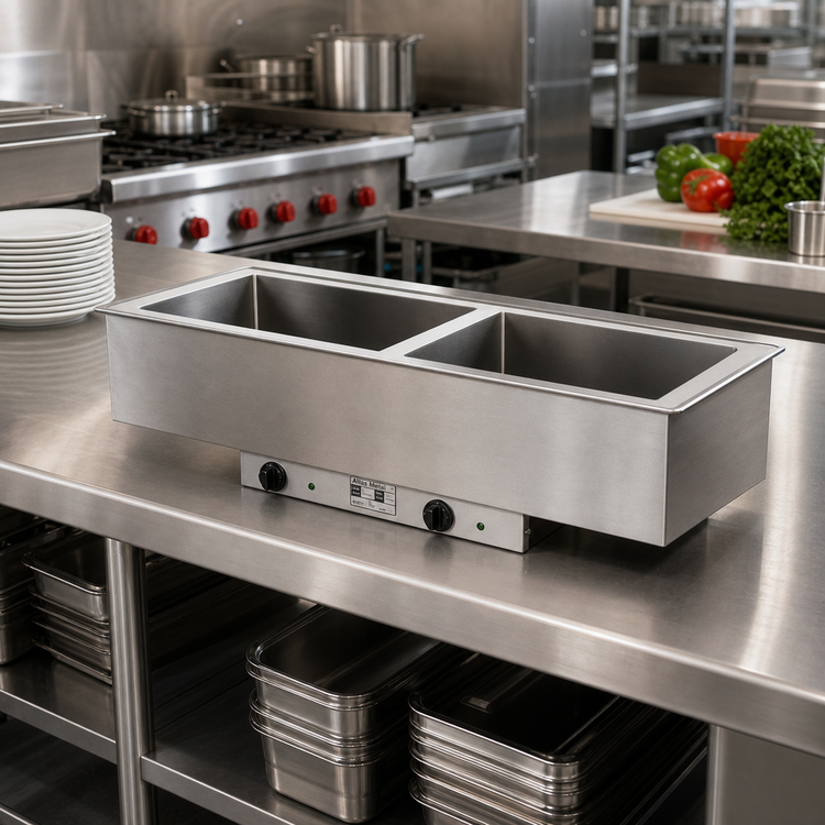 Product image #2 for Atlas Metal WIHL-2 Slim-Line Two-Well Electric Drop-In Hot Food Well with Drain, Wet or Dry