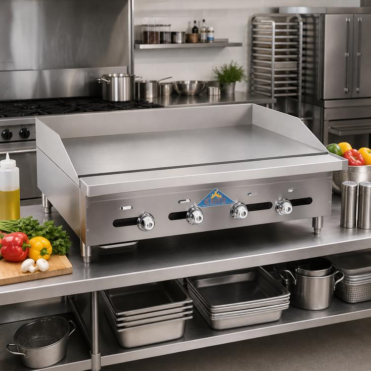 Product image #2 for Comstock-Castle Castle Series 72-Inch Countertop Gas Griddle with Thermostat Controls and 1-Inch Polished Steel Plate