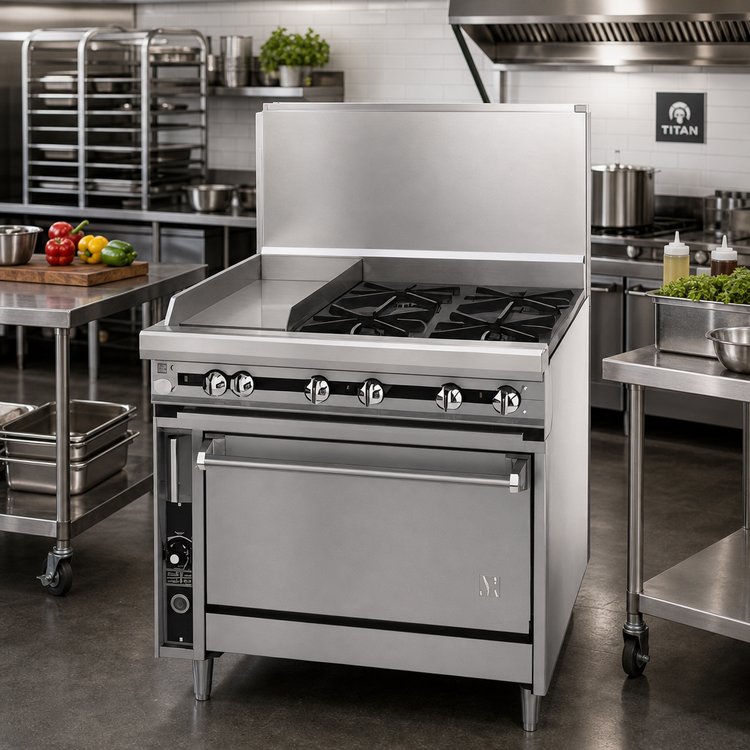 Product image #2 for Titan JTRH-2-2HT-36C 36-Inch Heavy Duty Gas Range with (2) Open Burners, (2) Hot Tops, and Convection Oven Base