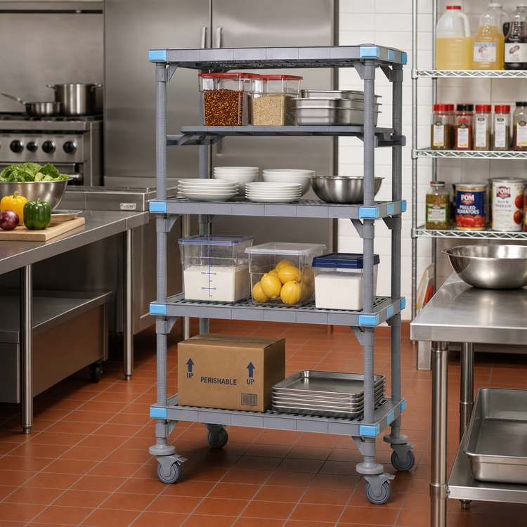 Product image #2 for Quantum Millenia Mobile Polymer Starter Shelving Unit with 4 Open Grid Shelves, 42 x 21 x 62 Inches