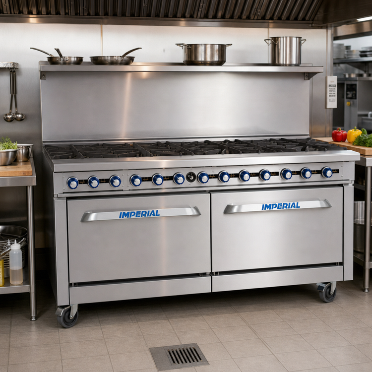 Product image #2 for Imperial Pro Series 60-Inch Gas Restaurant Range with 10 Burners and 2 Convection Ovens