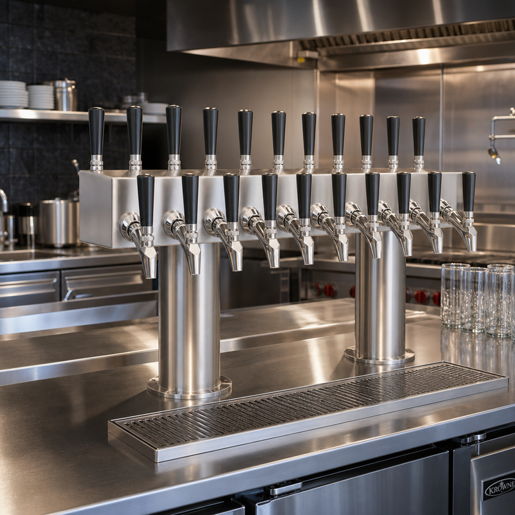 Product image #2 for Krowne Double-Sided 18-Faucet Glycol-Cooled T-Head Draft Beer Tower, 30-Inch, Brushed Stainless Steel