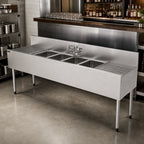 Thumbnail image #3 for Perlick Corporation Top Shelf TS84M4-DB 84-Inch 4-Compartment Stainless Steel Underbar Sink with Left & Right Drainboards