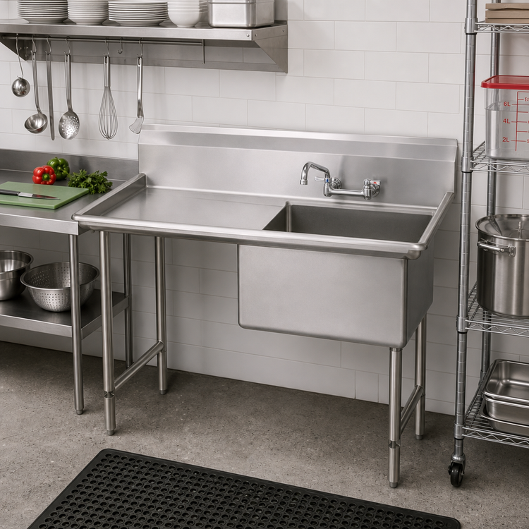 Product image #2 for BK Resources One-Compartment Stainless Steel Sink with Left Drainboard, 24 x 24 x 14 Bowl