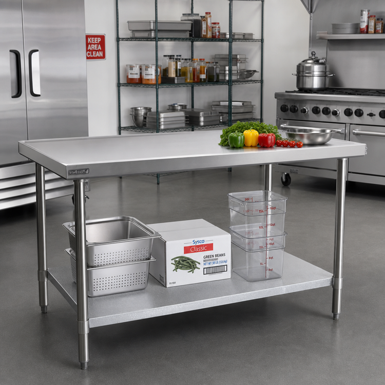 Product image #2 for Eagle Spec-Master Marine Series 120-Inch x 30-Inch Flat Top Stainless Steel Work Table with Adjustable Galvanized Undershelf