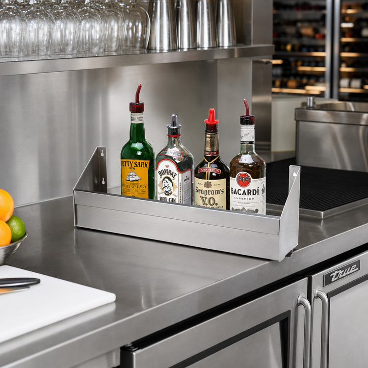 Product image #2 for Advance Tabco Underbar Basics Single-Tier Stainless Steel Speed Rail, 15-Inch, 4-Bottle Capacity