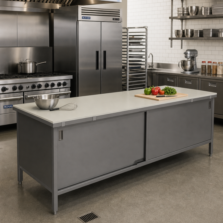 Product image #2 for John Boos EBSP3-30144 144-Inch x 30-Inch Poly Top Enclosed Base Work Table with Sliding Doors