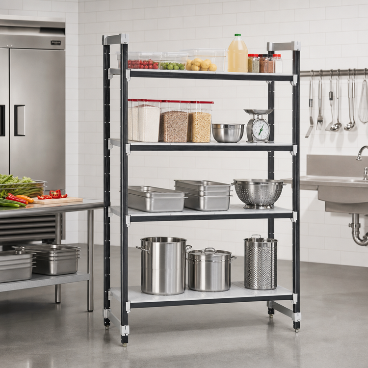 Product image #2 for Cambro Camshelving Elements XTRA 4-Shelf Solid Stationary Starter Unit, 21-Inch Deep x 60-Inch Wide x 72-Inch High, Speckled Gray