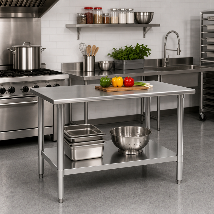 Product image #2 for Deluxe Series Stainless Steel Work Table with Adjustable Undershelf, 48"W x 30"D