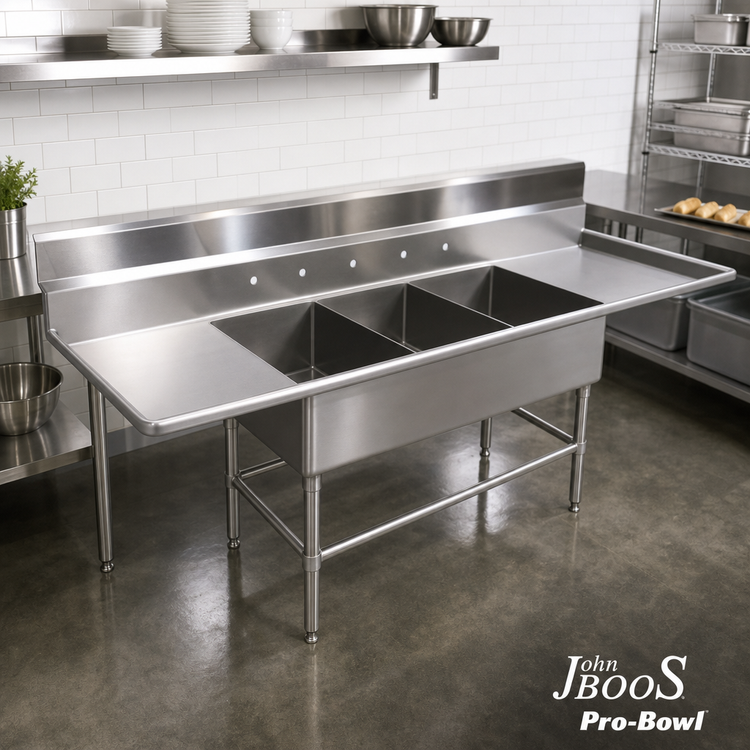 Product image #2 for John Boos Pro-Bowl 3-Compartment Sink with Dual 24-Inch Drainboards, 24 x 24 x 14-Inch Bowls
