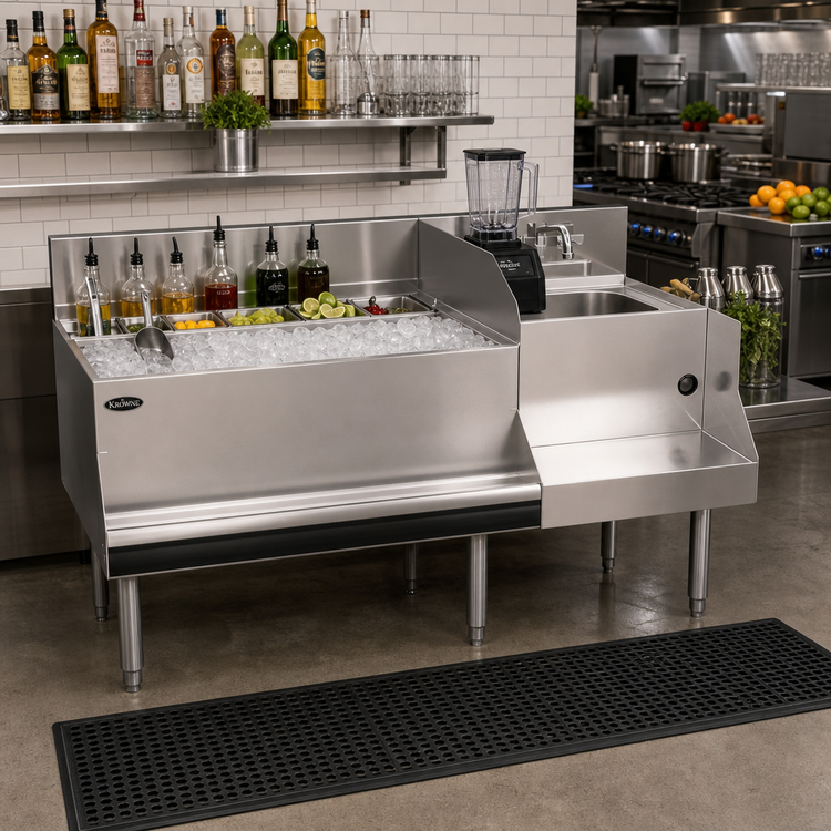 Product image #2 for Krowne Royal Series 54-Inch Left Underbar Ice Bin/Cocktail Station with Blender Station and 10-Circuit Cold Plate