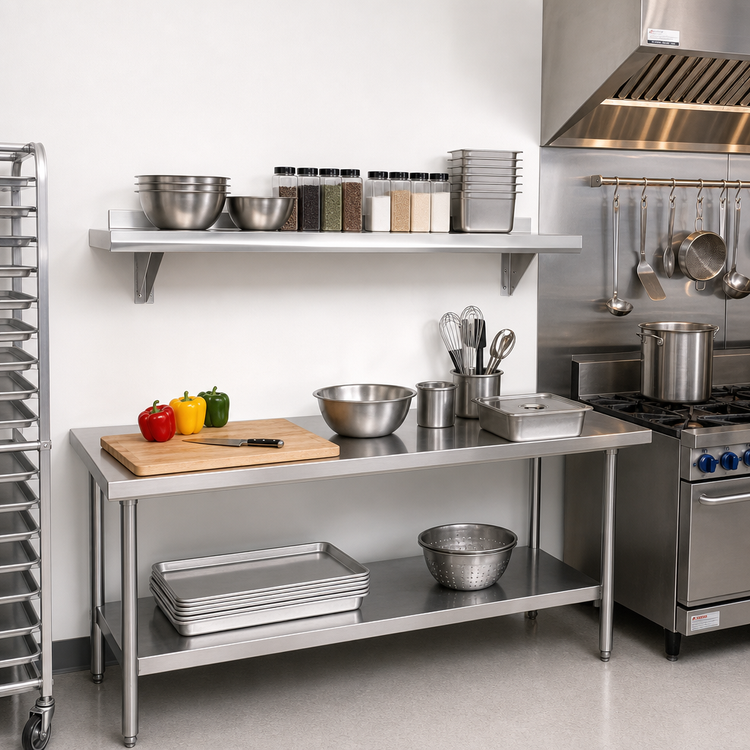 Product image #2 for Advance Tabco 108" x 15" Wall-Mounted 304 Stainless Steel Shelf, 16-Gauge, Satin Finish
