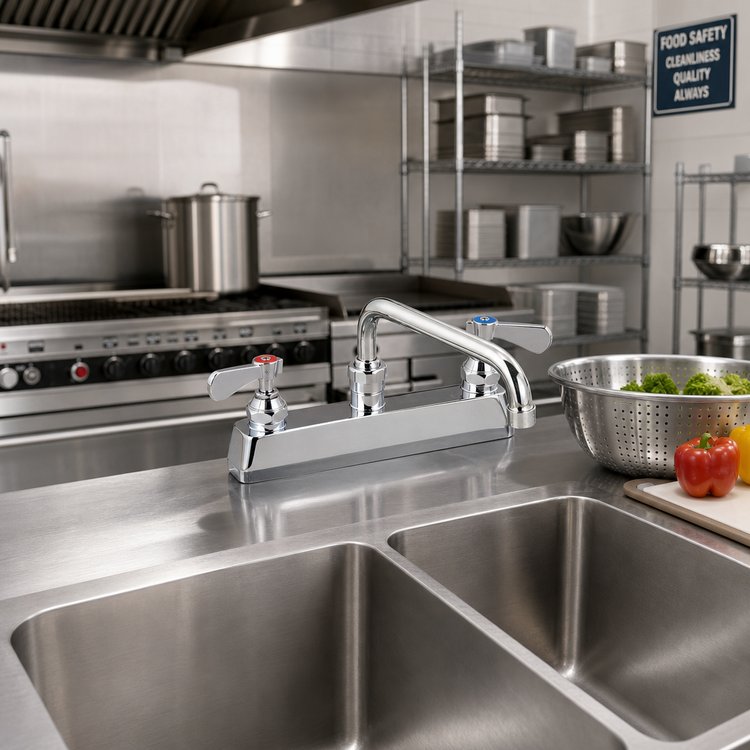 Product image #2 for OptiFlow Heavy Duty Solid Body Deck Mount Manual Faucet with 6-Inch Swing Spout, 8-Inch Centers