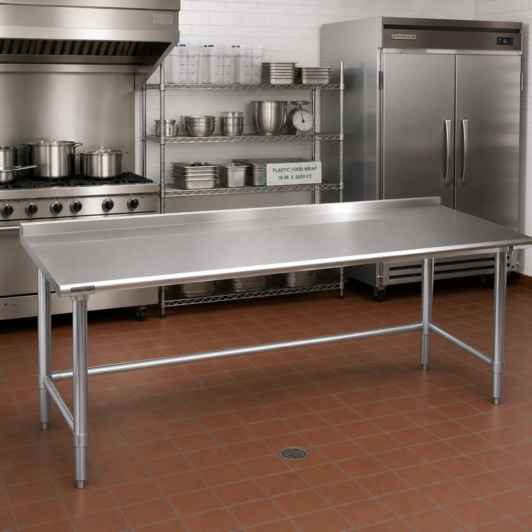 Product image #2 for Spec-Master 144-Inch x 30-Inch Stainless Steel Work Table with 1-1/2-Inch Rear Upturn and Galvanized Tubular Base