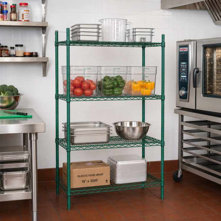 Product image #2 for Quantum Stationary 4-Shelf Wire Shelving Starter Kit, 24" W x 14" D x 54" H, Green Epoxy Finish