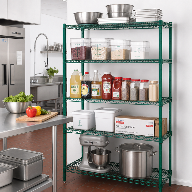 Product image #2 for Quantum Stationary 5-Shelf Wire Shelving Starter Kit, 54W x 12D x 86H, Green Epoxy