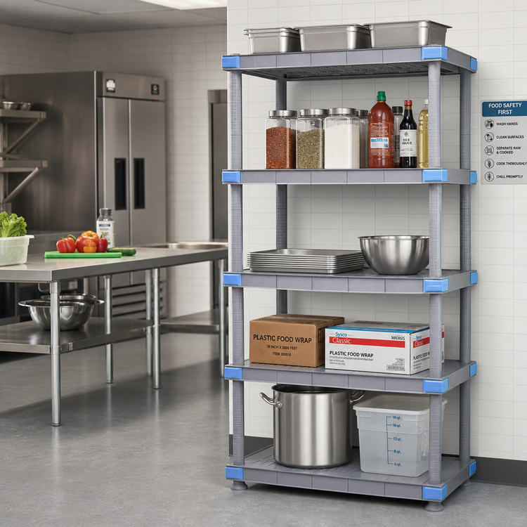 Product image #2 for Millenia 30-Inch Wide x 18-Inch Deep x 74-Inch High Gray Polymer Stationary Starter Shelving Unit with 5 Solid Shelves