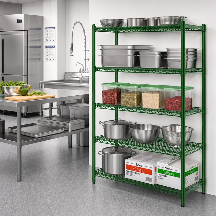 Product image #2 for Heavy Duty 4-Tier Stationary Wire Shelving Unit, 24 x 60 x 74 Inches, Green Epoxy Coated