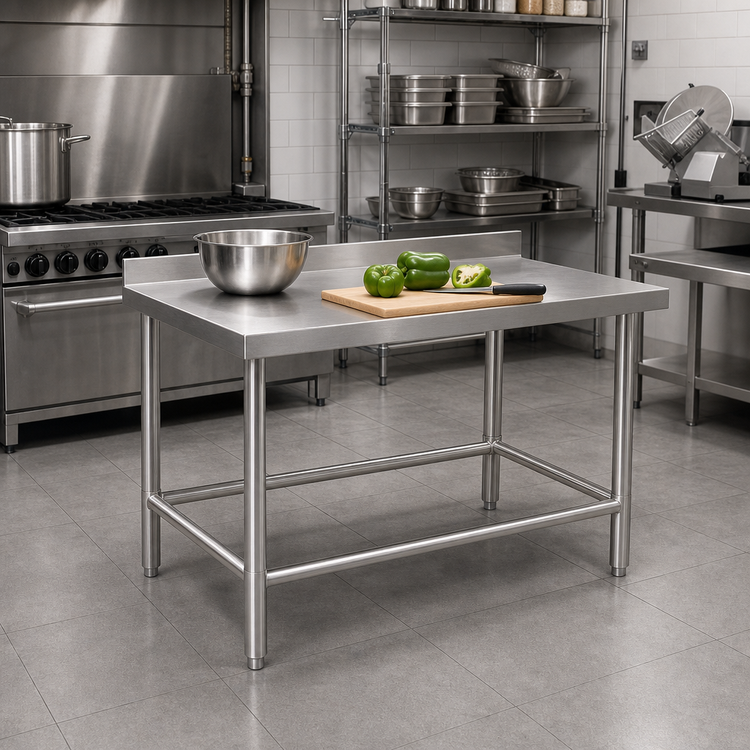 Product image #2 for Klinger's Trading 30 Inch x 18 Inch Stainless Steel Open Base Work Table with 2 Inch Rear Up-Turn