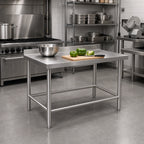 Thumbnail image #2 for Klinger's Trading HBST1830 30" x 18" Stainless Steel Open-Base Work Table, 18/430 Top, 2" Rear Up-Turn, H-Base