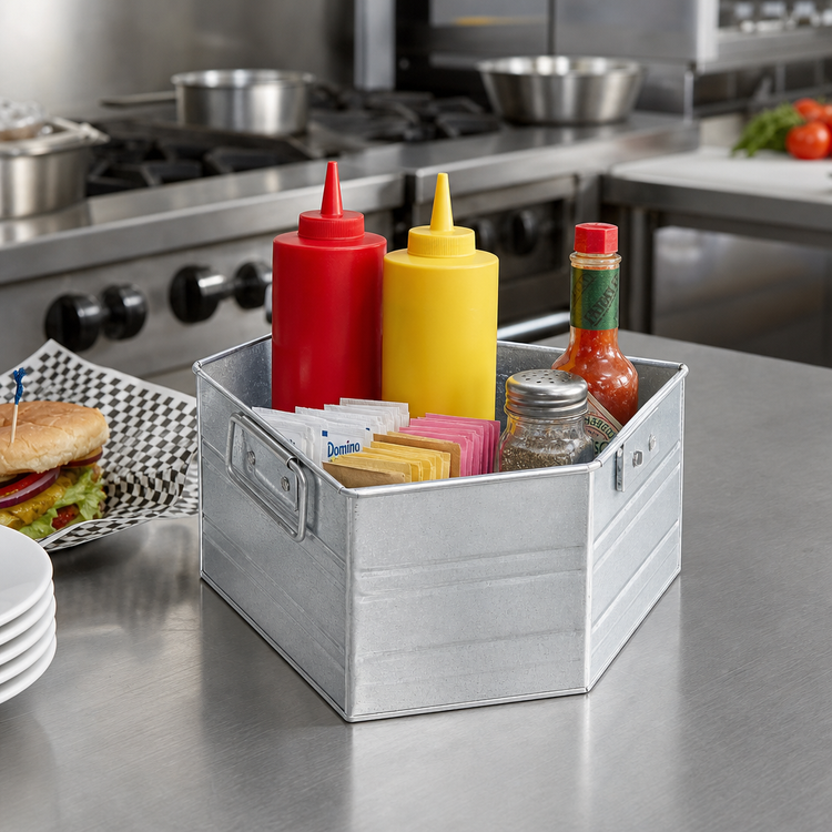 Product image #2 for American Metalcraft Rectangular Galvanized Steel Condiment Caddy, 7 x 5-3/4 x 4 Inches