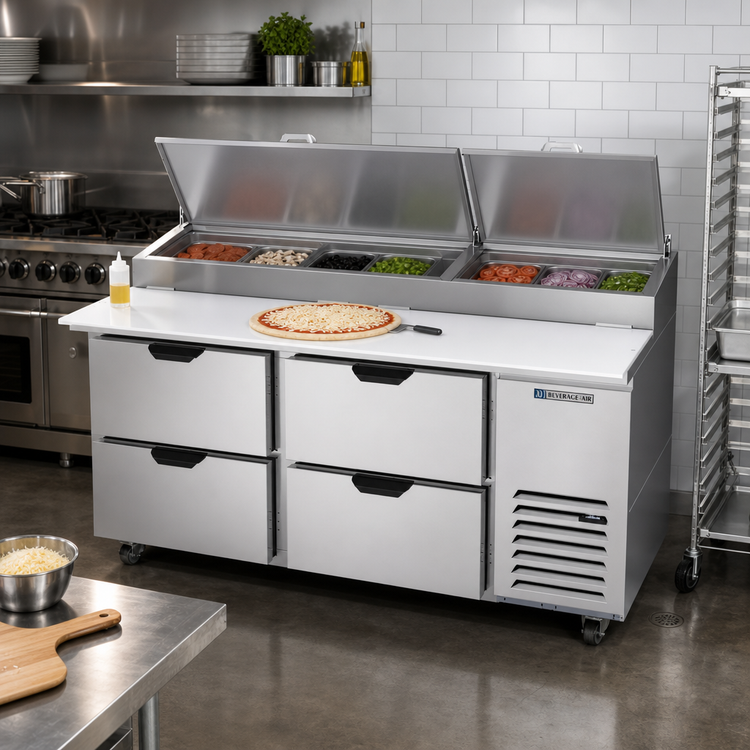 Product image #2 for Beverage-Air 67-Inch Two-Section Pizza Prep Table with 4 Drawers