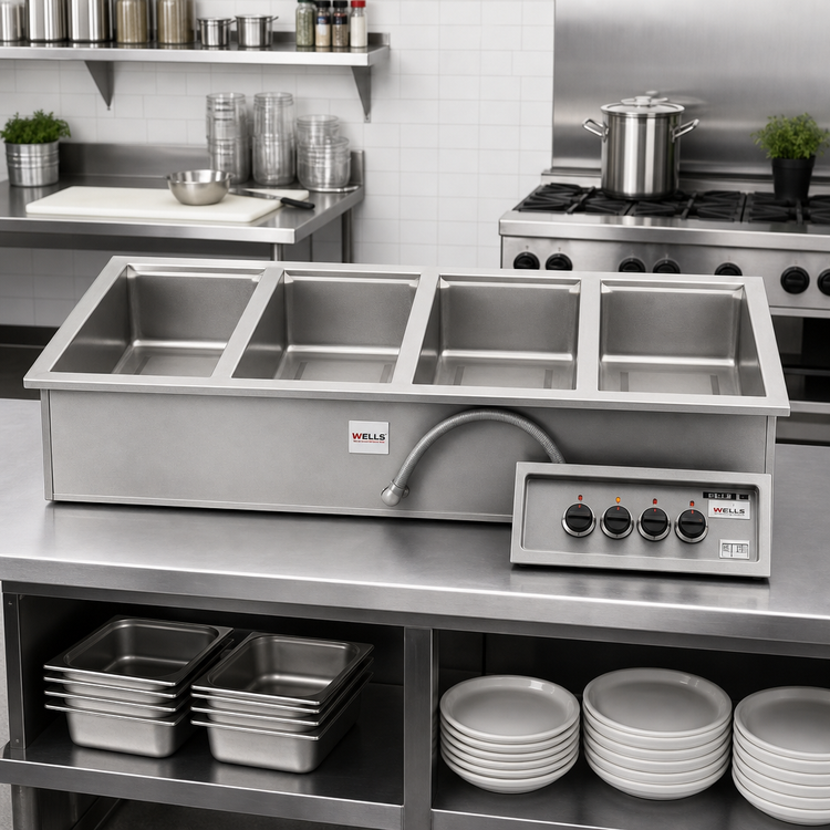 Product image #2 for Wells MOD-400D Top-Mount Built-In Electric Hot Food Well with 4 Full-Size Pan Openings, Wet/Dry Operation