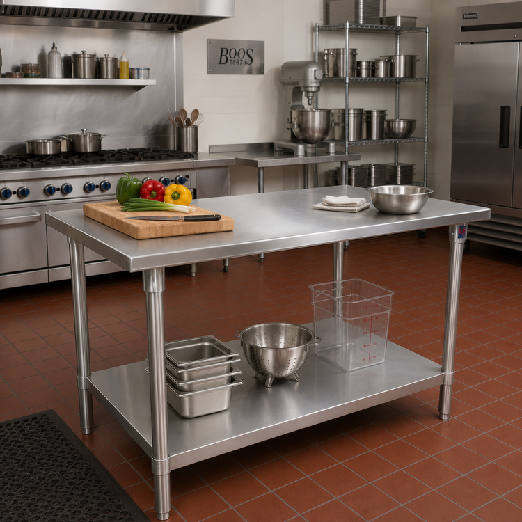Product image #2 for John Boos Stallion 60" x 36" 16-Gauge 300 Series Stainless Steel Work Table with Fixed Undershelf