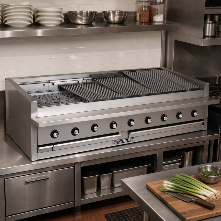 Product image #2 for Bakers Pride Dante Series 72-Inch Low-Profile Countertop Gas Radiant Charbroiler with Glo-Stones