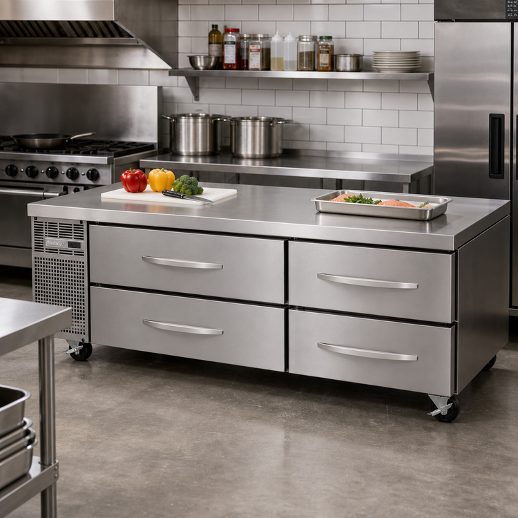 Product image #2 for Turbo Air PRO Series 72-Inch Two-Section Refrigerated Chef Base with 4 Drawers