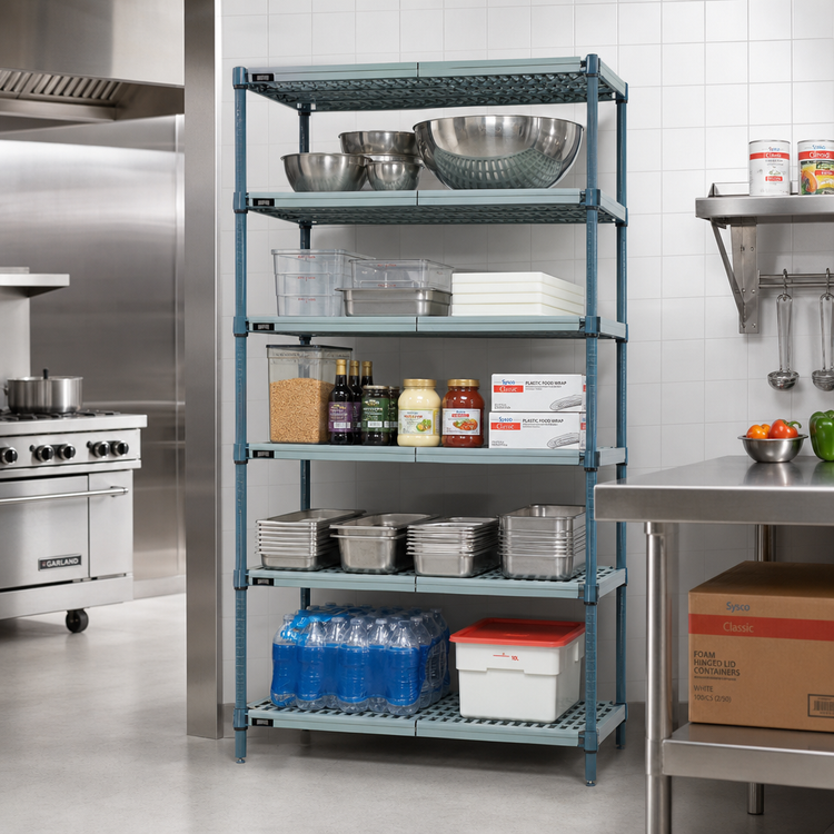 Product image #2 for Quantum 48 Inch W x 18 Inch D x 86 Inch H Stationary 5-Tier Wire Plastic Mat Shelving Unit