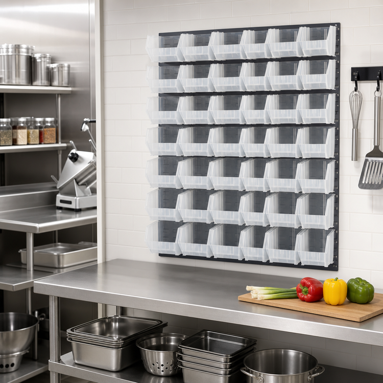 Product image #2 for Quantum Wall-Mounted Louvered Panel Starter Unit with 35 Clear Bins, 48 x 15 x 61 Inches