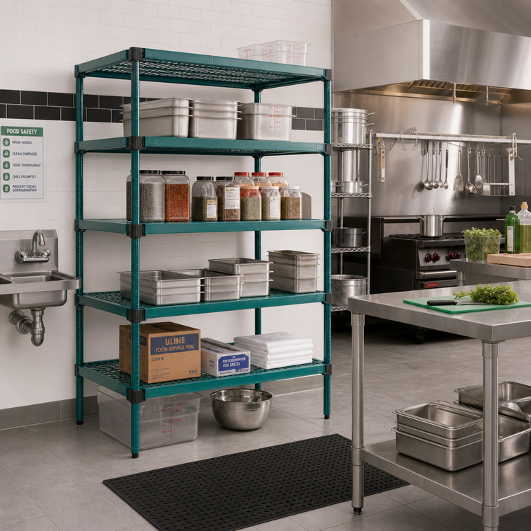 Product image #2 for QuadPLUS 5-Tier Stationary Starter Wire Shelving Unit, 60"W x 18"D x 74"H, Green Epoxy Finish