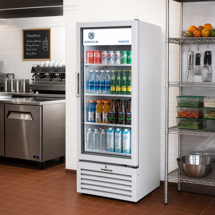 Product image #2 for Beverage-Air Marketeer MT10-1W 1-Section White Hinged Glass Door Merchandiser Refrigerator, 9.43 Cu. Ft.