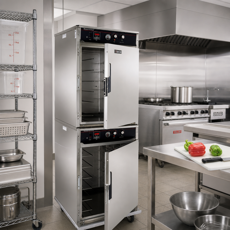 Product image #2 for Cres Cor Roast-N-Hold Stacked Half-Size Convection Cook and Hold Oven, 2-Compartment, 208V, 3-Phase