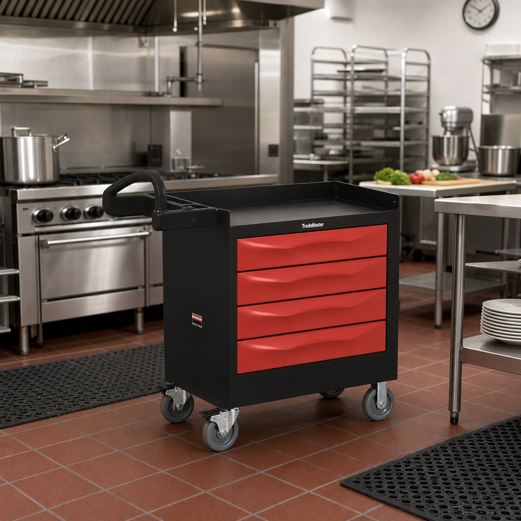 Product image #2 for TradeMaster 4-Drawer Commercial Cart with 16 x 30 Inch Drawers, 500 lb. Capacity, Black